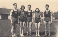 Milada Frantalová (the 2nd one on the right) at athletics competition, circa the first half of the 1940s 

