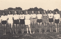 As a participant in athletic competition, Milada Frantalová is in the middle, 1940s 