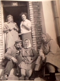 Neighborhood gathering in Starovice in front of the witness's house, 1946