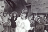 Meeting of Havlíček Youth in front of the Havlíček house on the day of the march to Havlíčkova Borová on July 29, 1989. Pavel Šimon is in the middle. (photo courtesy of Vysočina Museum Havlíčkův Brod)