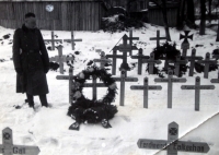 German army military cemetary; a cross with a wreath belongs to Ernst Protz, E. Lehnertová's father 