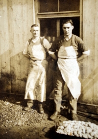Witness' father (on the right) in front of a German army kitchen somewhere in the Soviet Union, 1941 