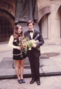 Jana Veselá with her husband Jindřich at graduation in the summer 1976