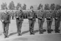 Karel Janousek the first one from the left in the photo, during the basic military service in Tabor