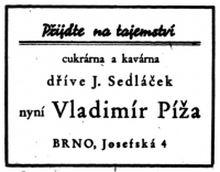 Advertising card: Vladimír Píža - national administrator of the Sedláček – Zeman Café