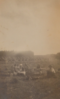 The Brož family on a field, 1951
