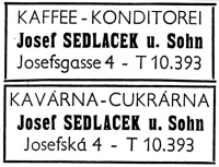 Advertisement of Café Sedláček from before WWII