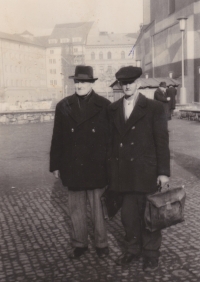 L. Horní and R. Brož (father) in 1961 at the Ministery of Agriculture in Prague  where they went to negotiate about agricultural and technical soil treatment. Everything was promised but nothing was fulfilled.  