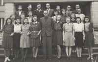 Jaroměř Grammar School, about 1943, Jaroslav Žák, a teacher, in the middle; the witness is the second from the right 
