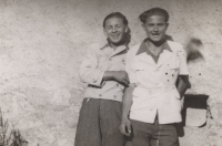With his friend, František Vaníček, in Ohař, wearing the fashionable Bombay coats, around 1942 