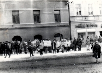 A gathering in Strakonice during the Velvet Revolution