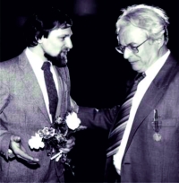 Luděk Pavézka during professor Kovář's birthday party, 1987