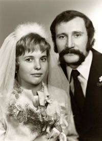 Milena Duchková and Petr Neveklovský; a wedding photo, 1976