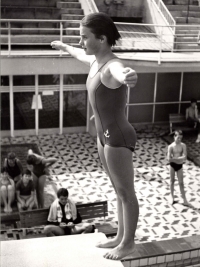 Milena Duchková at the swimming pool in Praha-Podolí, 1966 