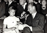 Milena Duchková with Alexander Dubček at the Prague Castle after returning from the 1968 Summer Olympics in Mexico