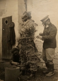 Preparation for bear walk on a carnival, Bílany, about 1970