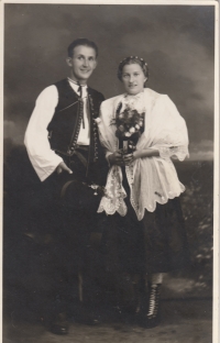 Wedding of Ludmila Vaskova to Jan Petřvalský, August 26, 1945 in Rožnov pod Radhoštěm	