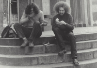 Ivo Hucl with his friend Jura Dvořák during the concert of John Mayall in Polish Krakow 1980 