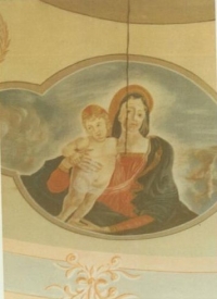 Magda's painting in the chapel near Stropkov, 1961