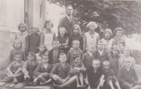 Group photo of pupils (2nd or 3rd class) in Zahrádka. Together with my friends Karel Miláček second from the left in the bottom row