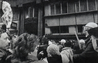 Jan Zima (totally on left) taking part in demonstration in Prague in January 1989. Publication ČESKOSLOVENSKO '89, Panorama