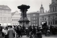 Town square in České Budějovice in November 1989 (called Jan Žižka Square then, Přemysl Otakar II. Square today)
