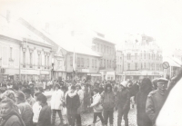 A gathering during the Velvet Revolution, 1989 Strakonice