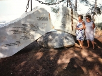 Emilia Sasinova, on the left, in front of the Holocaust memorial in Jerusalem