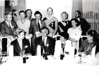 A visit of Václav Klaus in Rožnov, Jarmila Mikulášková in the middle row on the right, at the beginning of 1990s 