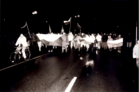 Photo from the first protest organised by students, photo by Miloš Hofman, November 1989 