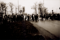 Students joining the prostest, photo by Miloš Hofman; November 1989 