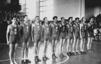 Czechoslovak basketball team at the European Championship, Milan Fráňa second from the left 