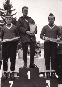 Dalibor Motejlek on the winners' podium (on the left), the 1960s