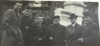 Emil Doboš in civilian clothes with members of the PTP, probably the first from the left