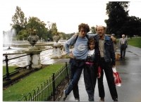 With his father and sister in London, 1988
