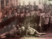 At the elementary school, Neonila Hryhorivna is in the third row on the right 