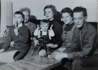 Marta Hrušovská with her family - husband Ivan Hrušovský,
mother, mother-in-law and two sons.