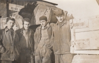 Zdeněk Kalenský (right) with his coworkers during construction of the Lipno water dam (second half of the 1950's)