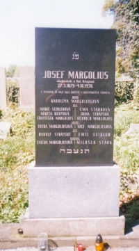 Gravestone of grandfather from mother's side, Josef Margolius, at the Jewish cemetery in Světlá nad Sázavou. Family members who perished in Holocaust are listed there as well.