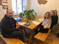 Pupils of the elementary school Švehlova during the recording of the witness Martin Adámek in the scout clubhouse of the club Origami in Prague's Nové Město.
