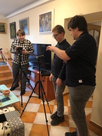 Preparation of cameras during the filming of the interview in 2020