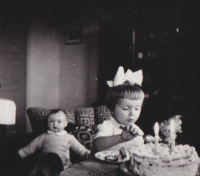 Natália Hejková and her second birthday celebration, Žilina 1956