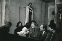 Křtiny Jany Patočkové s kmotry Václavem Havlem a Václavem Malým, 1987