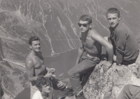 Jaroslav Kubínek on the left on a trip with friends in the Tatra mountains
