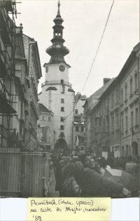 The witness on his way from demonstration, Bratislava, November 1989