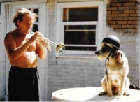 Laco Déczi with his dog Josef, with whom they came from Germany to the USA (late 1980s)