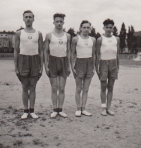 Sokol group České Budějovice I., the witness is first from the left, around 17 years old, 1945