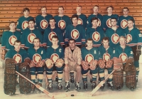 The Poldi SONP Kladno team in 1970. František Kaberle Senior is standing in the second row, third from the right. To his right is his great friend Eduard Novák, sitting below with the captain's C on his jersey is Kaberle's longtime sidekick from defense, František Pospíšil