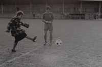 Jaroslava Jesenská on a football field, 1988