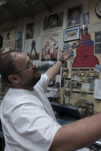 Petr Jurníček in the screen printing workshop at Hollarka, where he printed revolution posters in 1989 (photo from 2019)